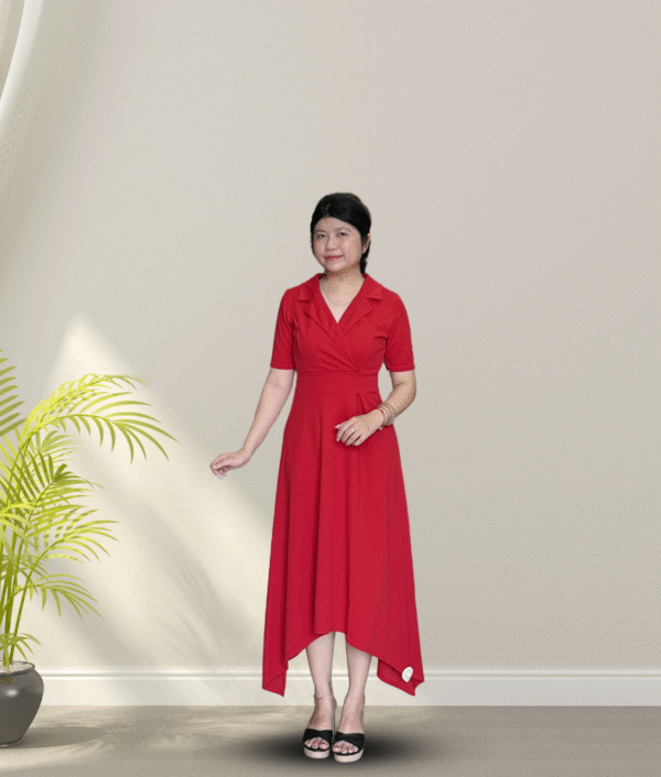 Đầm Đỏ Dáng Dài Cổ Vest NGA000001