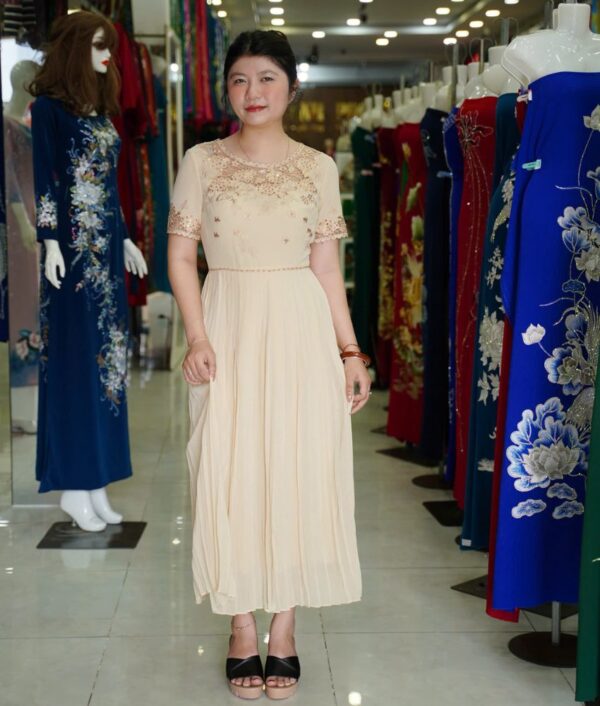 Đầm dự tiệc vol kem thêu hoa - Ảnh 4