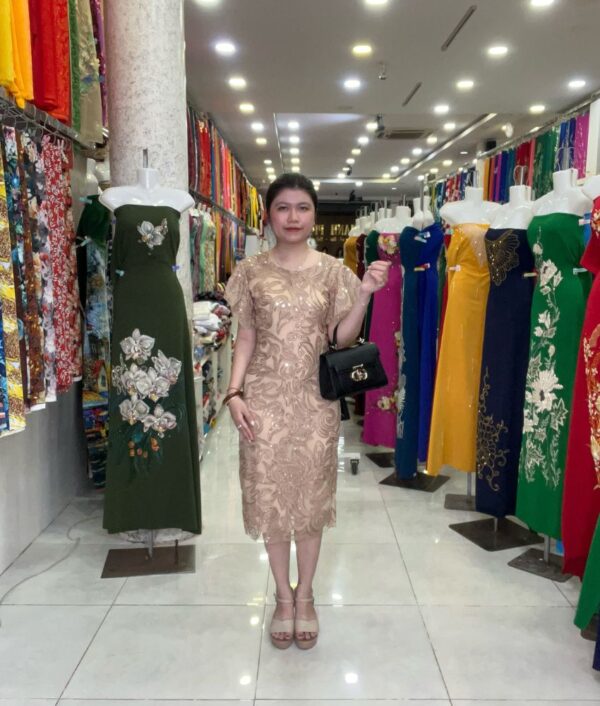 Đầm Ren Trung Niên Màu Be Ánh Kim TBA000086 - Ảnh 2