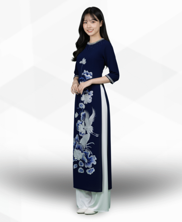Áo dài hạc sen đậm VY02-02