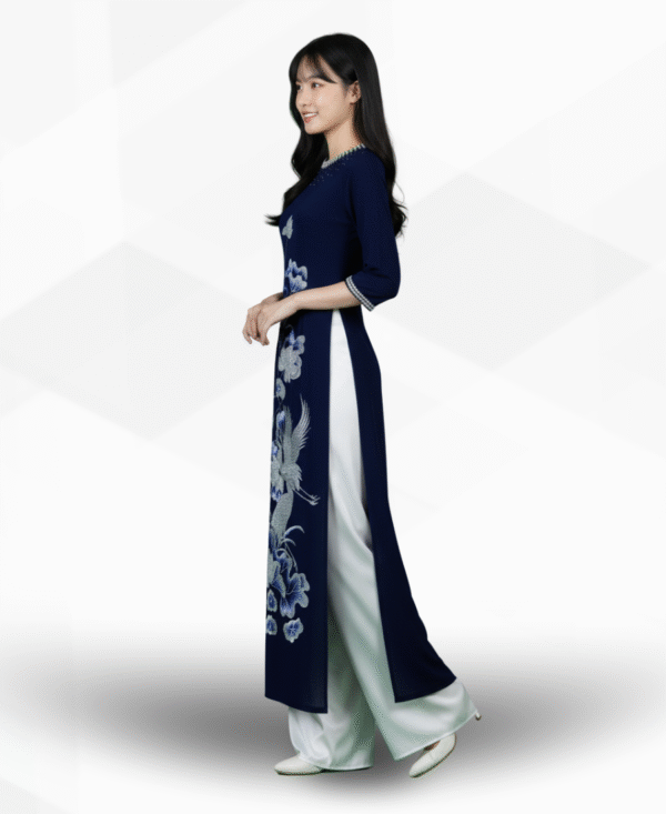 Áo dài hạc sen lam đậm VY02-02 - Ảnh 3