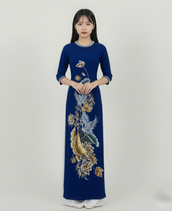 Áo dài hạc sen vàng VY02-04