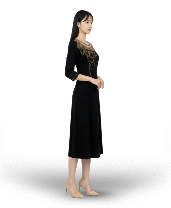 Áo dài dạ yến đen KIM001 - Ảnh 3